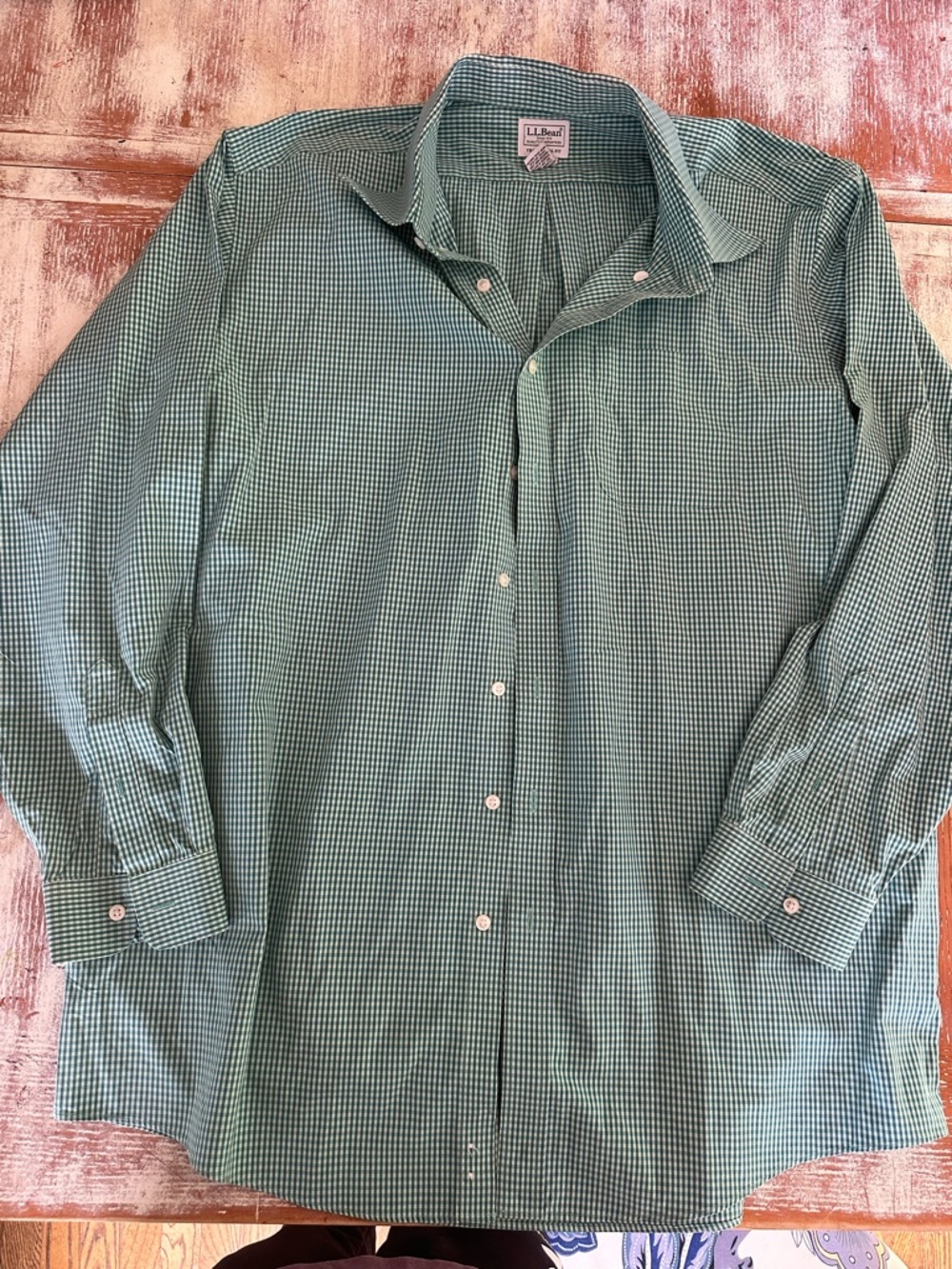 L.L. Bean Men's Green Mini-Gingham Button-Down Shirt